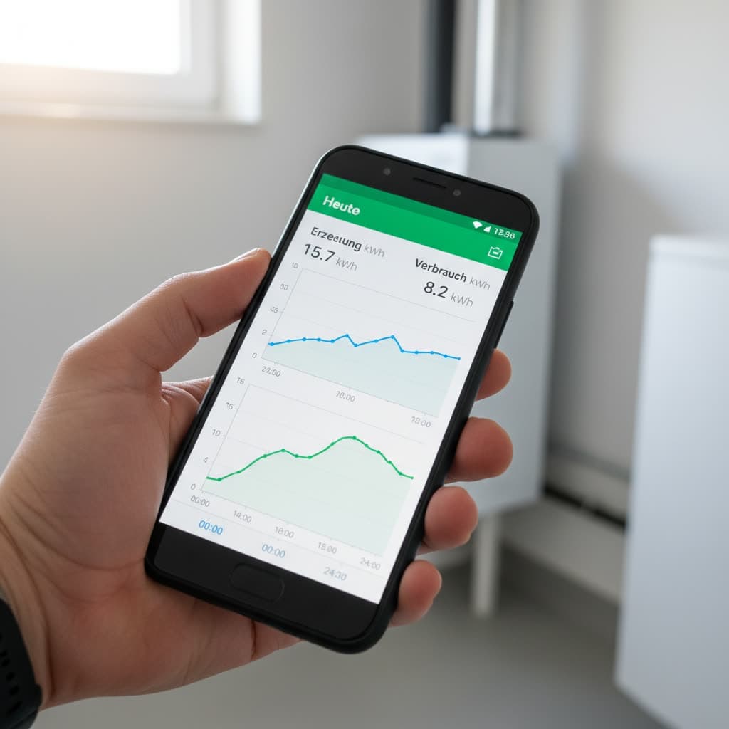 Solar-Monitoring-App mit täglichem kWh-Produktionsgraphen
